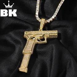 THE BLING KING Iced Out Full Zirconia Large Size Pistol Gun Pendant Necklace Punk Hip Hop Mens Rapper Shiny Party Jewelry Gift
