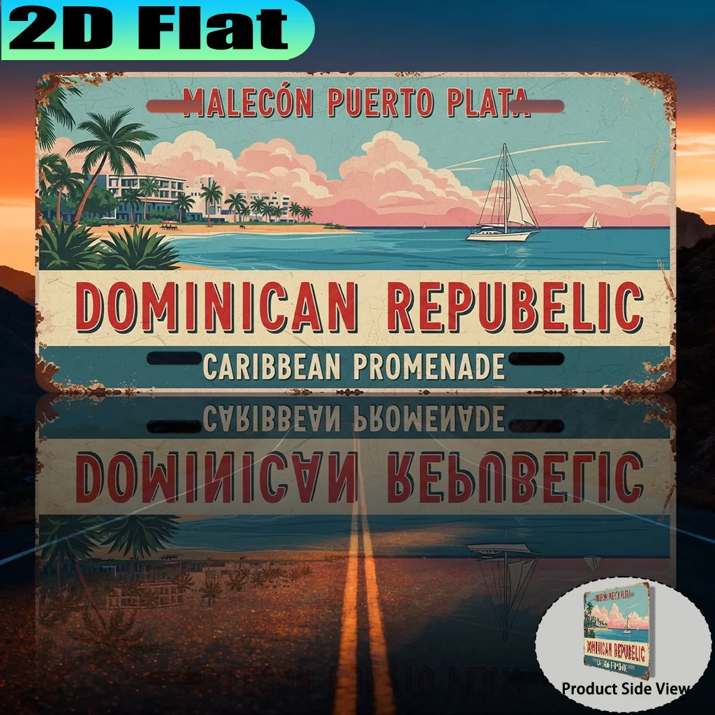 2D Flat - 【2D Flat】 2D Flat Print, 1pc, Dominican Republic Vintage Aluminum Sign (12 x 6 Inches), Decorative Wall Art for Leisur