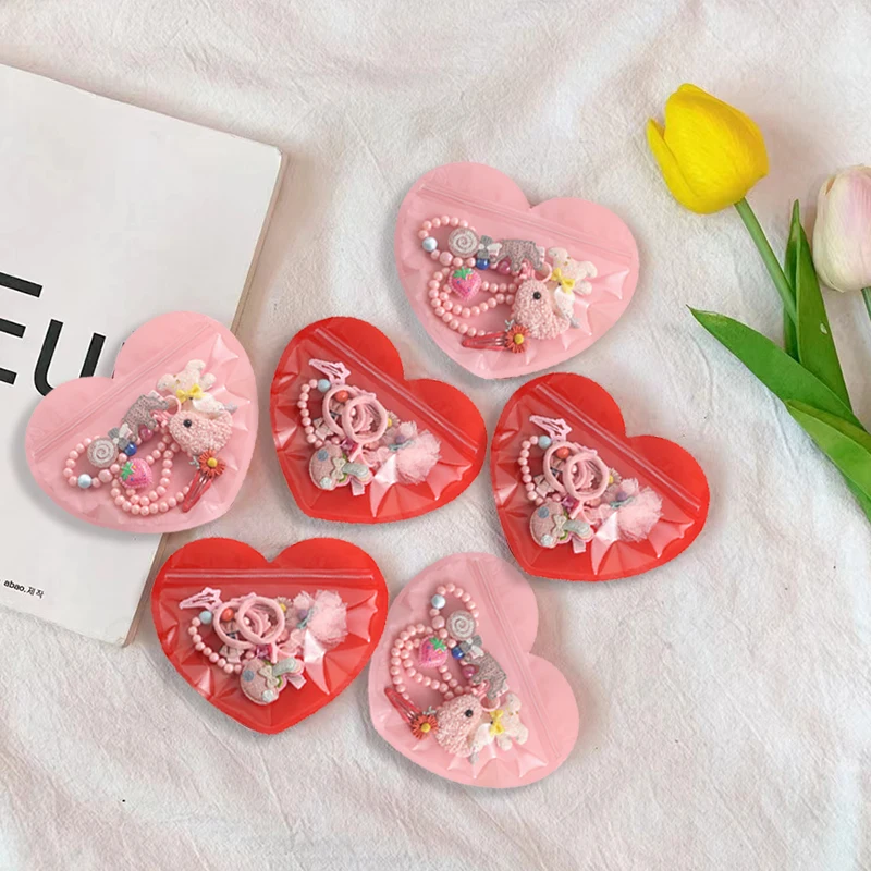 Self Sealing Bags Love Shaped Bags Plastic Pouch Red Pink Packaging Sachet for Accessories