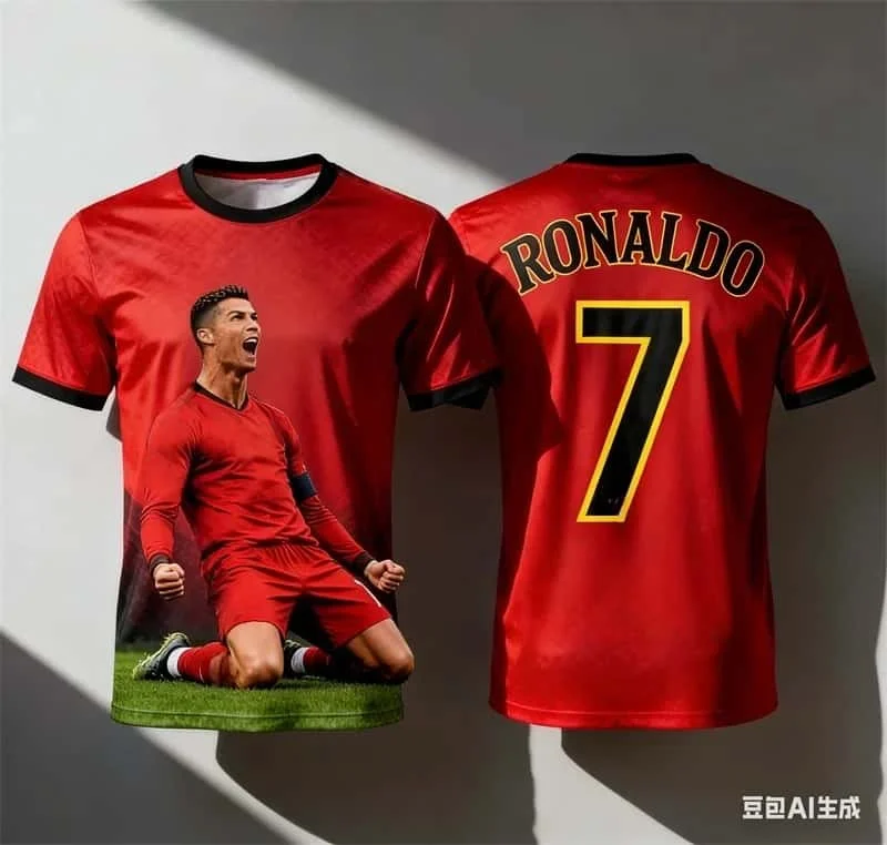 A Must-have for Fans' Families! Adult and Children's Parent-child CR7 3D Print Short-sleeve Supportive Sports Casual Wear
