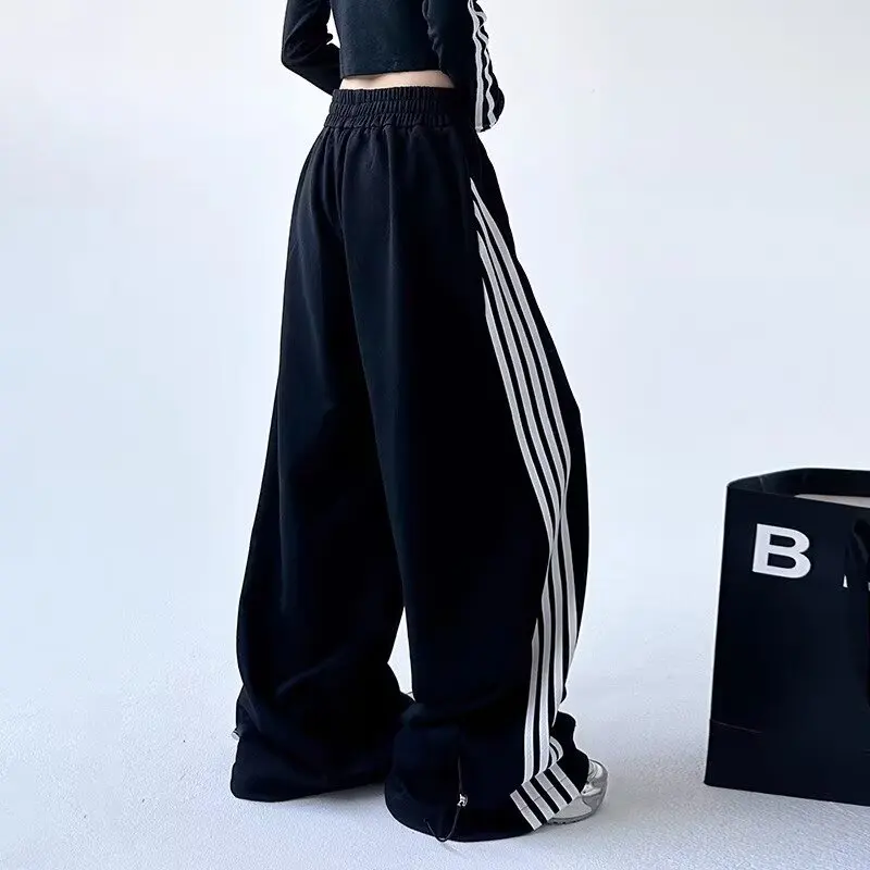 2024 Ropa Y2K Streetwear Striped Patchwork Elastic Waist Baggy New Pants For Women Wide leg Drawstring Sweatpants Lady Trousers