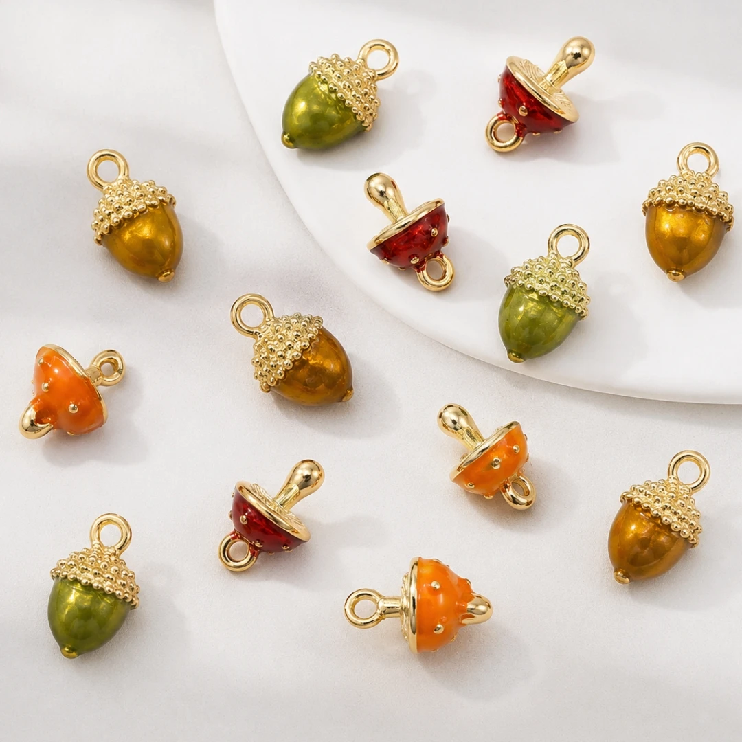 5pcs Enamel Charms for Jewelry Making 3D Acorn Mushroom Pendants Cute Mini Dangle Charms for DIY Craft Bracelet Necklace Earring