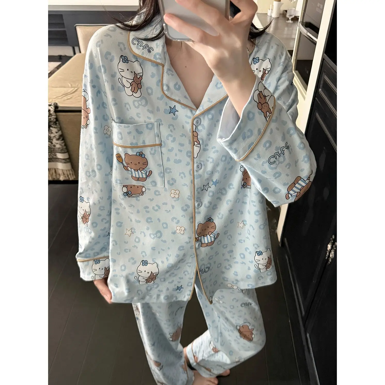 

Sanrio Hello Kitty Sleepwear Woman Spring Nightwear Pants Long Sleeve ﻿pajamas Sets Kawaii Cartoon Pijama Home Suit New Style ﻿