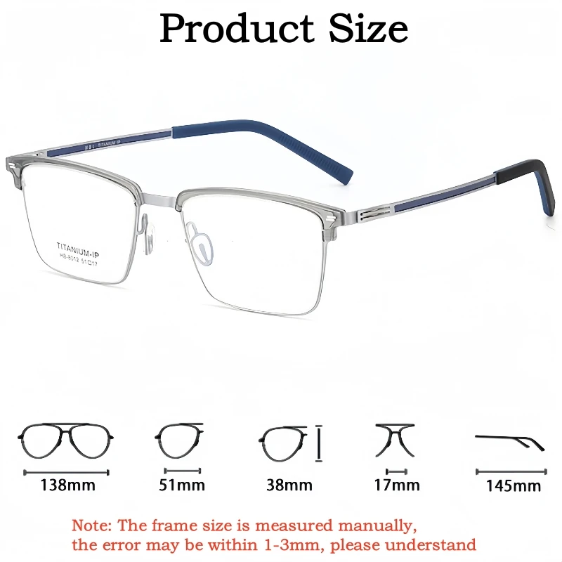 TFTB Luxury Pure Titanium Men's Glasses Square Screwless Design Stylish Ultra-light Optical Prescription Eyeglasses Frame 8012 - Image 2
