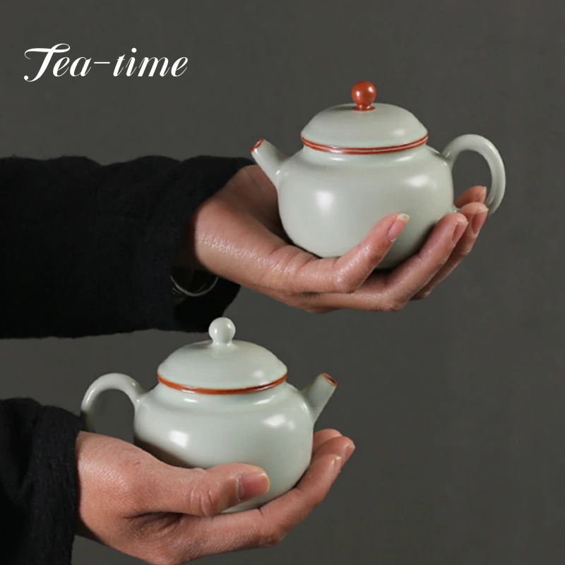 

120ml Boutique Azure Ru Kiln Ceramic Teapot Handmade Open Piece Can Raised Porcelain Tea Maker Pot with Filter Kung Fu Tea Set