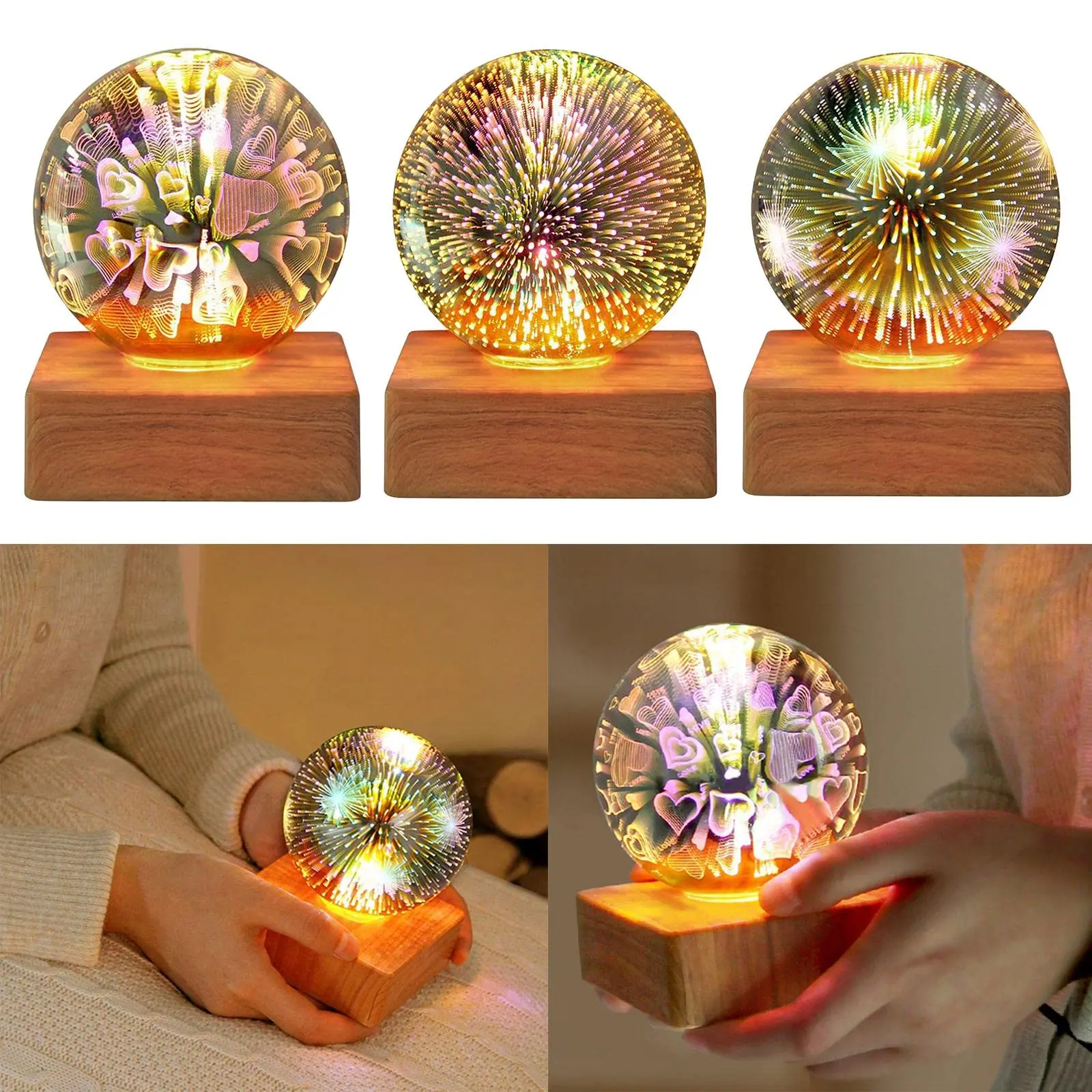 YIKEXIN 3D Fireworks Christmas Projector Lamp for Bedroom Study Art Decor Lighting Fixtures