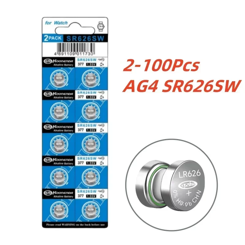 Новинка-2-100 шт. AG4 SR626SW аккумулятор для часов LR626 SR626 626SW 377A V377 1,5 В кнопочные батарейки для мини-фонарика игрушечный термометр