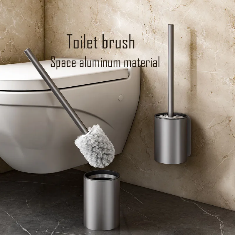 Toilet Brush Wall-Mounted Punch-Free Space Aluminum Toilet Brush No Dead angle Toilet Brush Bathroom Cleaning Tools