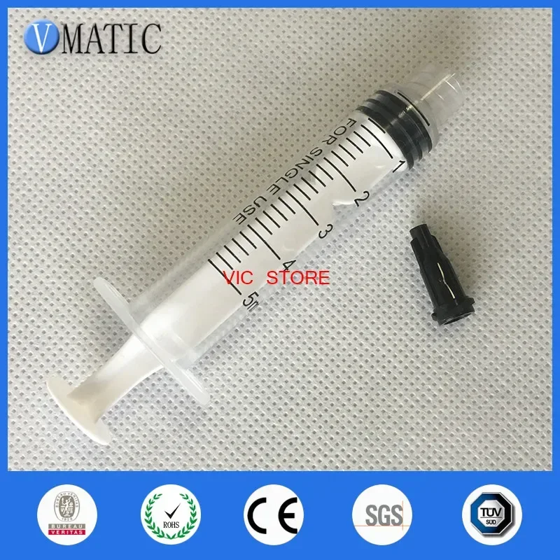 Free Shipping Non Sterilized Glue Dispensing Manual Plastic Syringes 5cc / 5ml 10Pcs With Tip Caps / Stopper