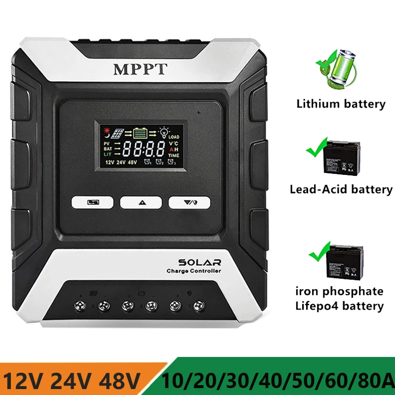 

MPPT Solar Controller 10A 20A 30A 40A 50A 60A 80A Battery Charge 12V 24V 48V Automatic Switching PV System Charger LCD Display