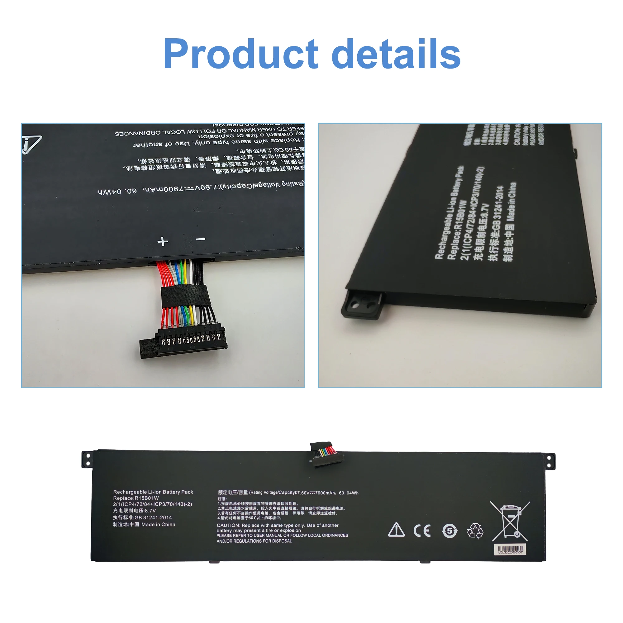 LOLG R15B01W Laptop Battery For Xiaomi Pro 15.6 Inch Series TM1701 171501-AQ TM1707 Notebook 7900mAh/60.4WH Free Tools