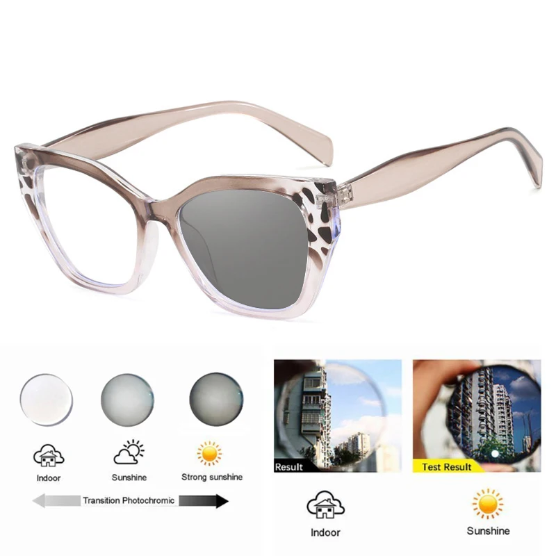 Cat Eye Photochrome Myopie Gläser Frauen Outdoor Drehen Grau Kurzsichtige Brillen Weibliche Klassische Rezept Optische Gläser – Detail 9