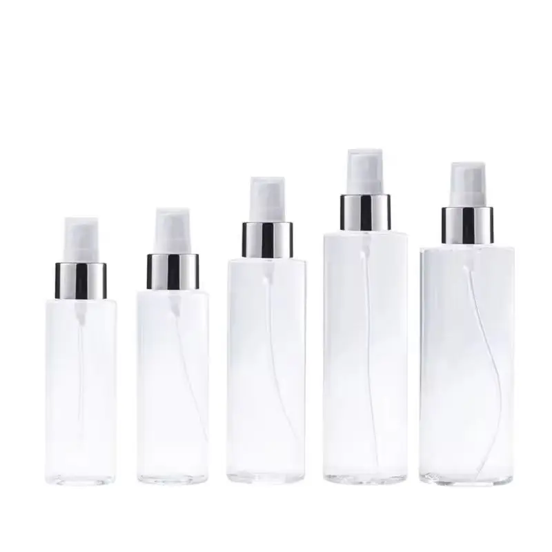 

20Pcs Plastic Bottle PET Shiny Silver Pump Empty Cosmetic 100ml 120ml 150ml 200ml 250ml Refillable Mist Spray Bottle