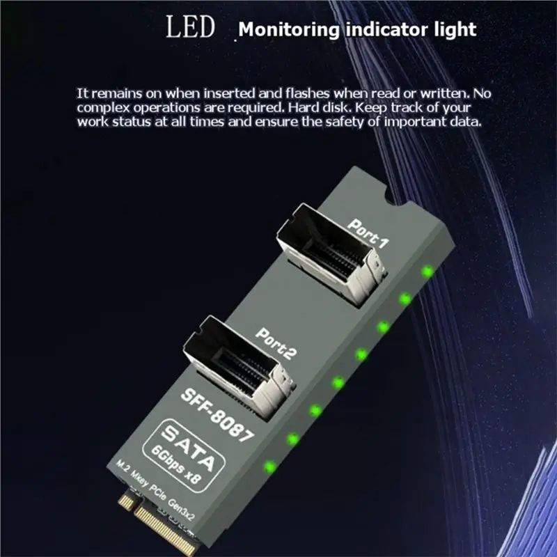 M52K-M.2 M Key SFF-8087 To SATA Expansion Card Pcie Gen3x2 To Mini SAS 8 Port SATA 3.0 6Gbps Adapter Board For NAS HDD