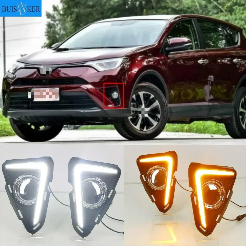 

1 Set 12V ABS Car LED DRL Daytime Running Light Led Fog Lamp Cover With Trunning Yellow Signal For RAV4 2016 2017 2018