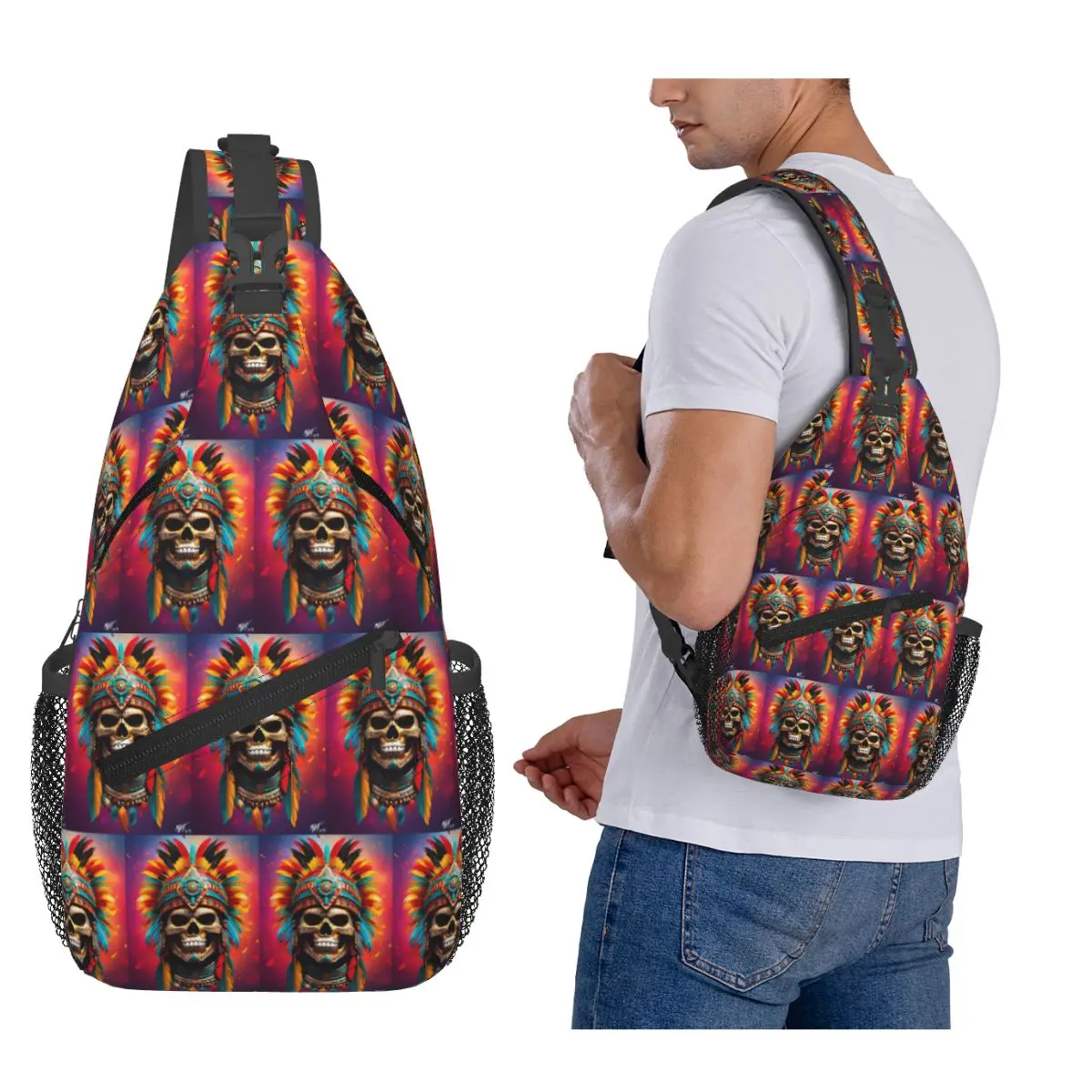 

Aztec Skull7 Chest Bag Men Sling Crossbody Backpack Chest Bag Traveling Hiking Daypack Shoulder Bag