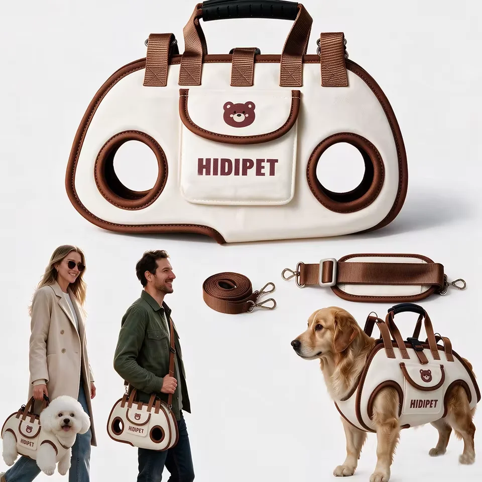 3 in 1 Multi-use Handheld Crossbody Breathable Pet Carrier Bag with Storage Pocket Detachable Leash for Small Dogs Cats Outdoor