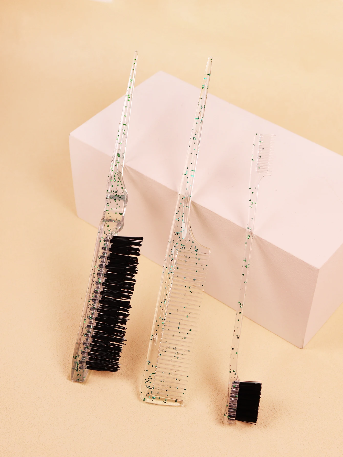 3Pc Hair Brush&Comb Set, Edge Control Brush, Tear Comb Eyebrow Brush,Teasing Comb，Suitable Male Female，Special for real hair wig