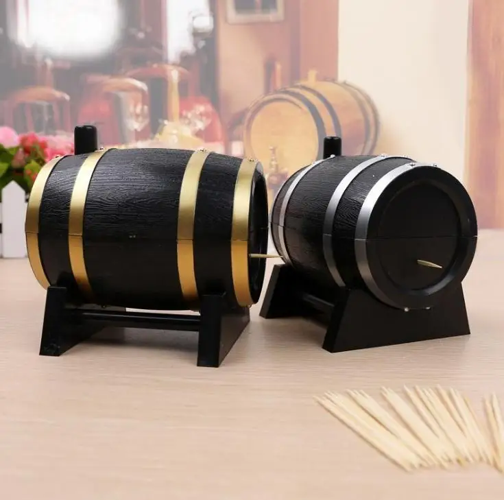 30pcs Creative Wine Barrel Style Plastic Automatic Toothpick Box Toothpick Container Toothpick Dispenser Wholesale