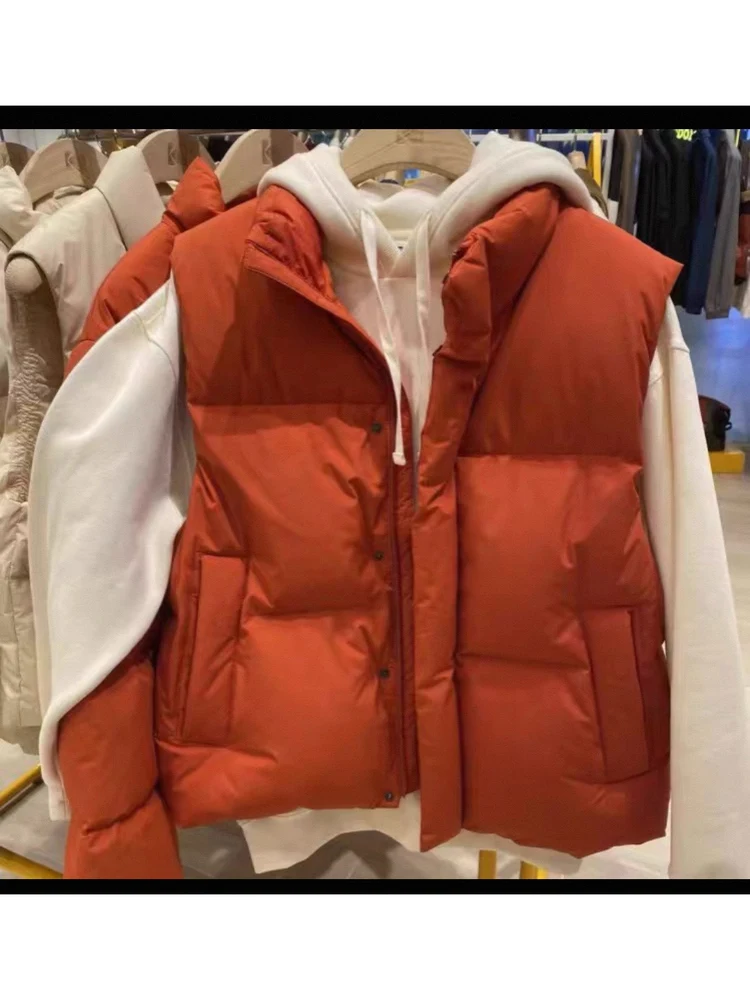 

Winter New Arrival 2025 Korean Single Tee-Color ex down Vest Thiened Warm No-Sve Coat Zipper Closure Letter Pattern