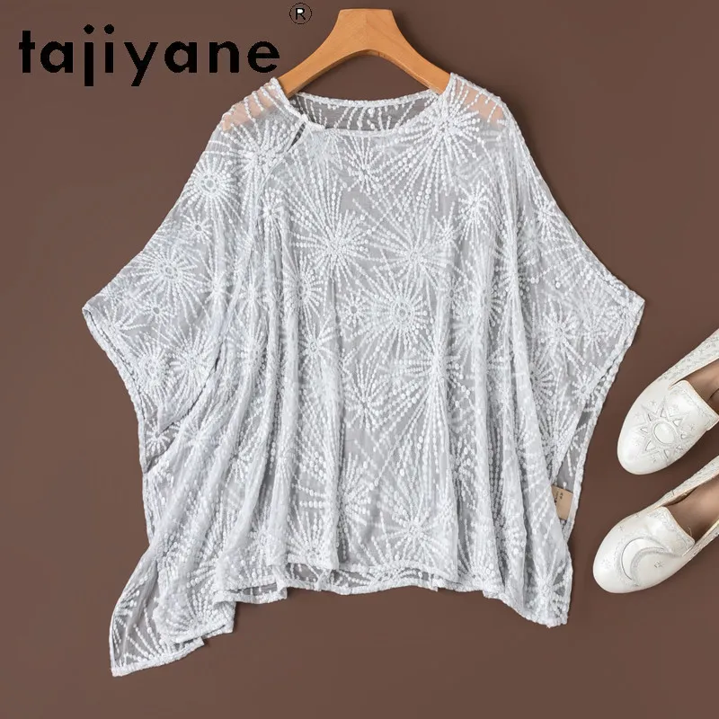 

TAJIYANE 100% Mulberry Silk Blouse Women Half Perspective Embroidered Blouses Real Silk Summer Tops Woman Clothes 2026 Blusas