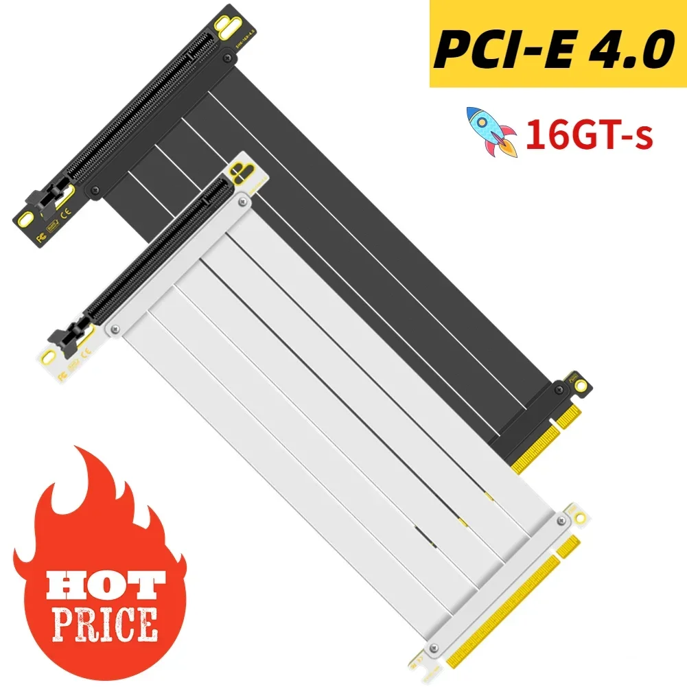 White Black PCI-E 4.0 Riser Cable GEN 4.0 16X PCI Express Riser Extender GPU Riser Adapter for Graphics Card Vertical (90°/180°)