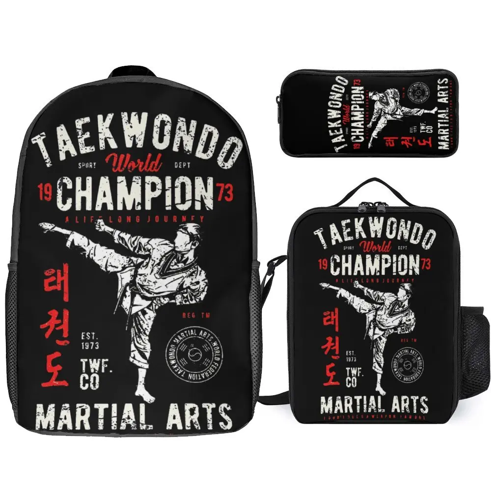 3 In 1 Set 17 Inch Rugzak Lunch Tas Pennenzak Taekwondo Martial Arts Sierkussen Te Koop Veilige Lunch Draagtas Gezellig Reizen Nieuwigheid