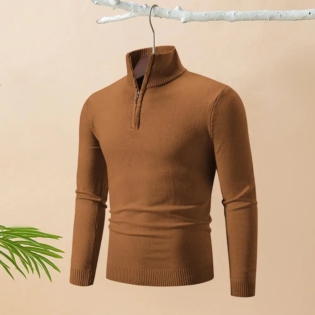 

2023 Winter Men's Quarter Zip Sweater Slim Fit Knitted Turtleneck Pullover Mock Neck Sweater Long Sleeved Male Casual Warm Tops