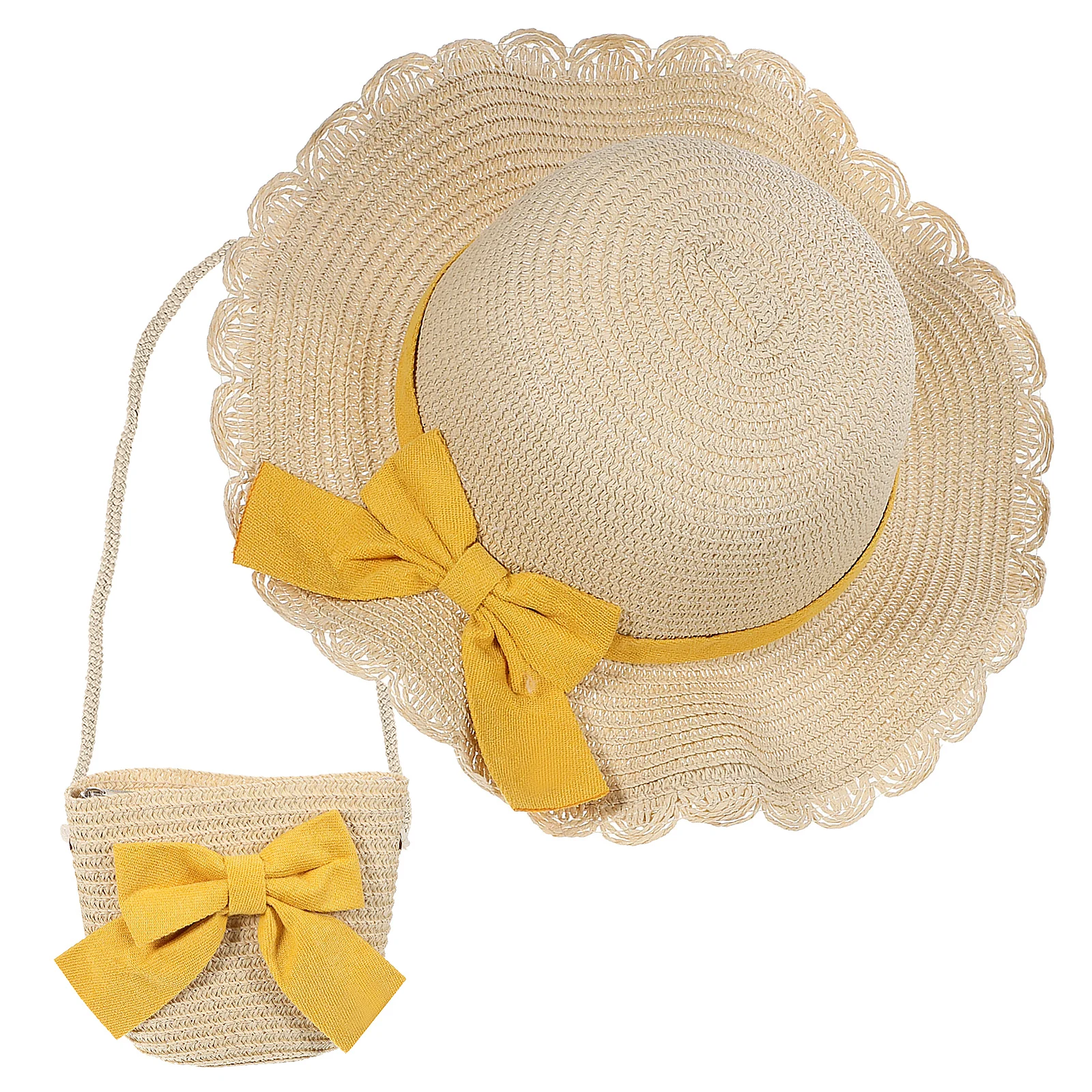 

Lace Hat Parent-child Bag Straw Hats for Women Fashionable Girl Beach Shoulder Sun Cardigan Color Cartoon Decor Lightweight