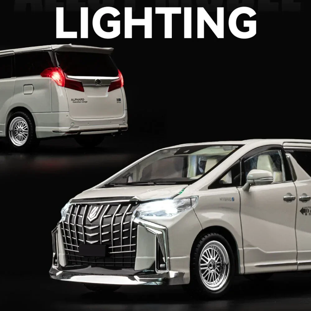 Duży model samochodu Alphard w skali 1:18, zabawka z automatycznymi drzwiami, odlewany metal, dźwięk i światło, pojazd biznesowy, dekoracja, prezent dla dzieci.