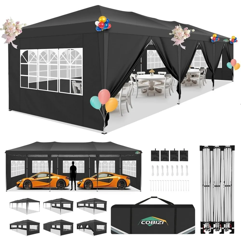 

10x30 Pop up Canopy Tent for Parties Protable Canopy Tent with 8 Sidewalls Waterproof Commercial Instant Shelter for Wedding, C