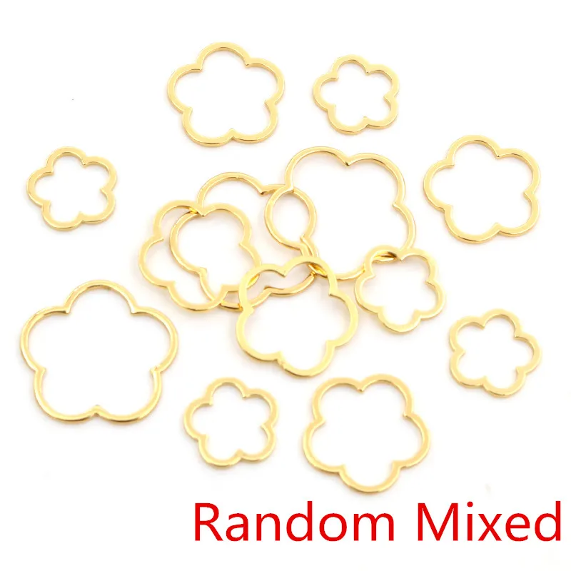 20pcs 3 Size Flowers Charm Gold Stainless Steel Pendant Open Bezels Hollow Pressed Resin Frame Mold Bezel DIY Jewelry Making