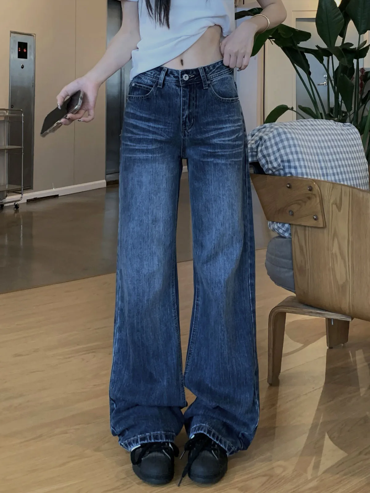 

Джинсы женские с низкой талией, широкие, в американском ретро-стиле, прямые, облегающие, в пол