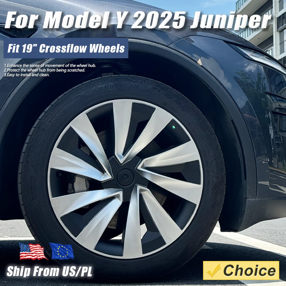

4PCS Hub Cap Performance Replacement Wheel Cover Crossflow Caps Full Rim Accessories for Tesla Model Y Juniper 19 Inch 2025