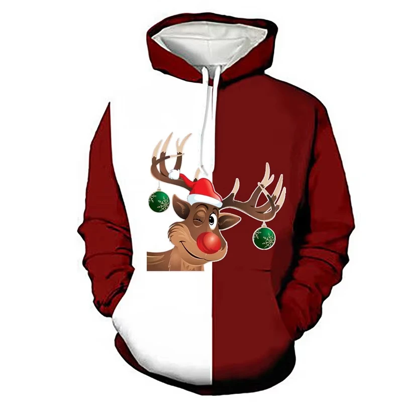 

Autumn New Men's Clothing 3d Printed Christmas Cartoon Elk Men's Hoodie Men Loose Oversized Fashion Retro Casual Pullover Hoodie