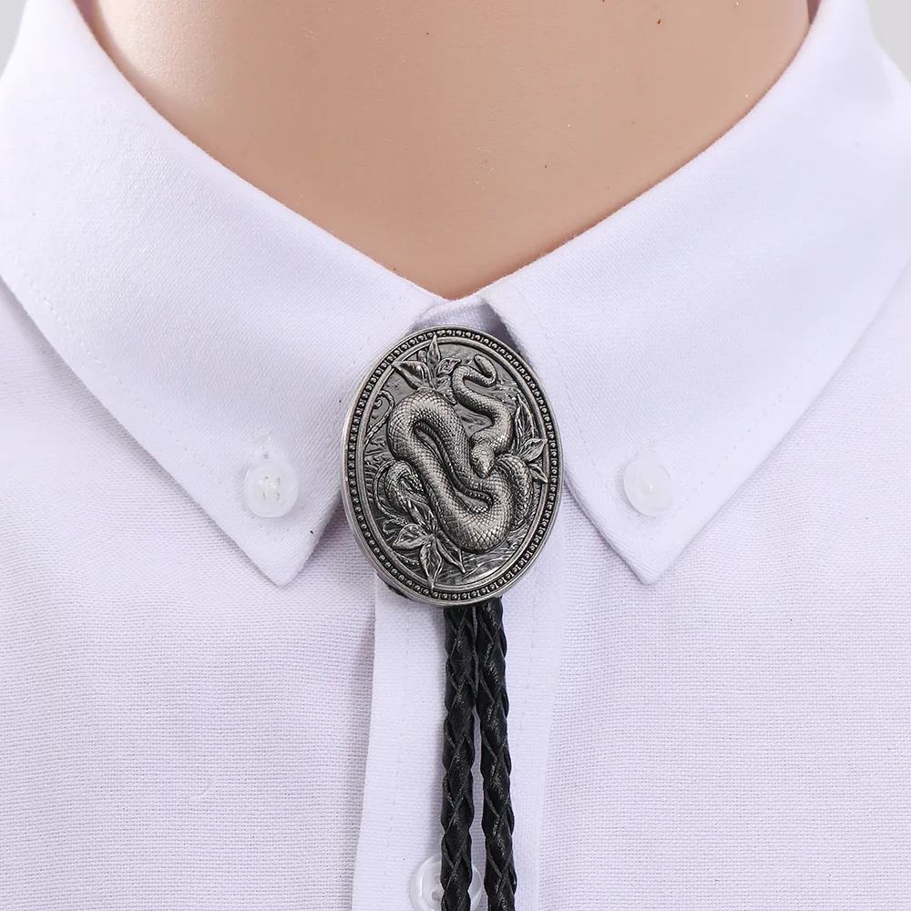 New Fashionable Men's Artificial Leather Alloy Snake Collar Rope, Polo Tie