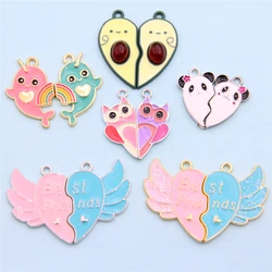 5set 10pcs Colorful Enamel Rainbow/Unicorn/Bat/Panda/Avocado Heart Best Friend Pendant Women Necklace Valentine Day Gift Jewelr