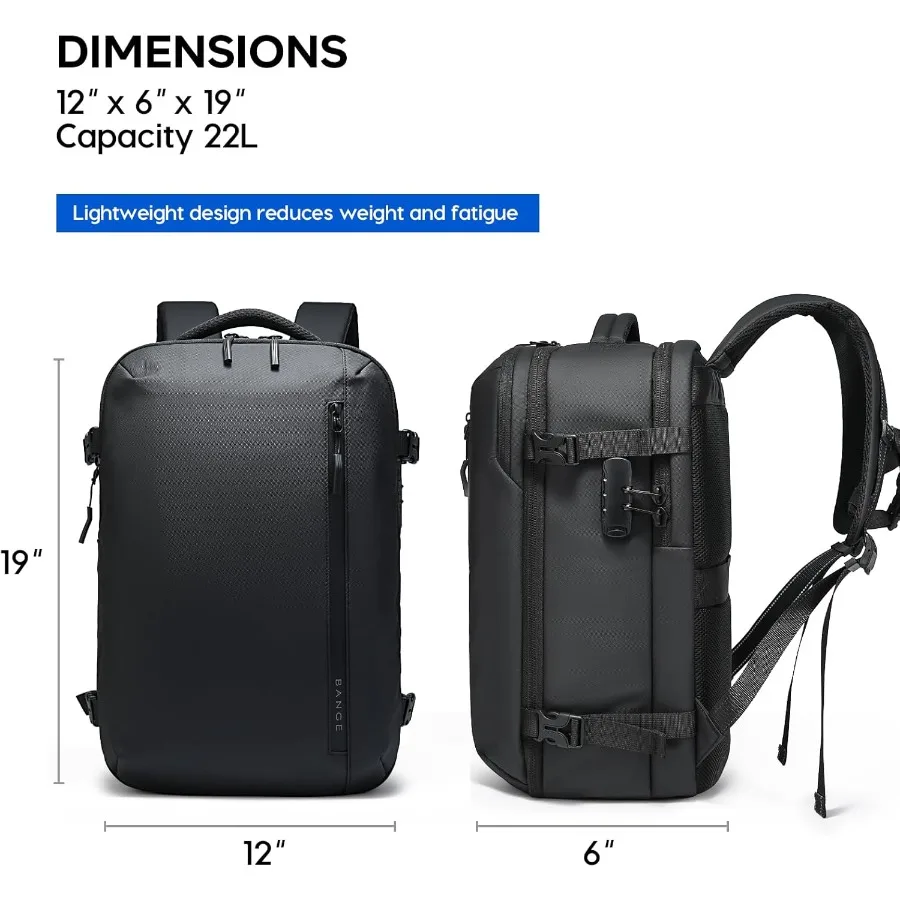 Mochila de viagem BANGE com compartimento para laptop de 15,6 polegadas e trava TSA para homens e mulheres, resistente à água, grande voo de mão Ap