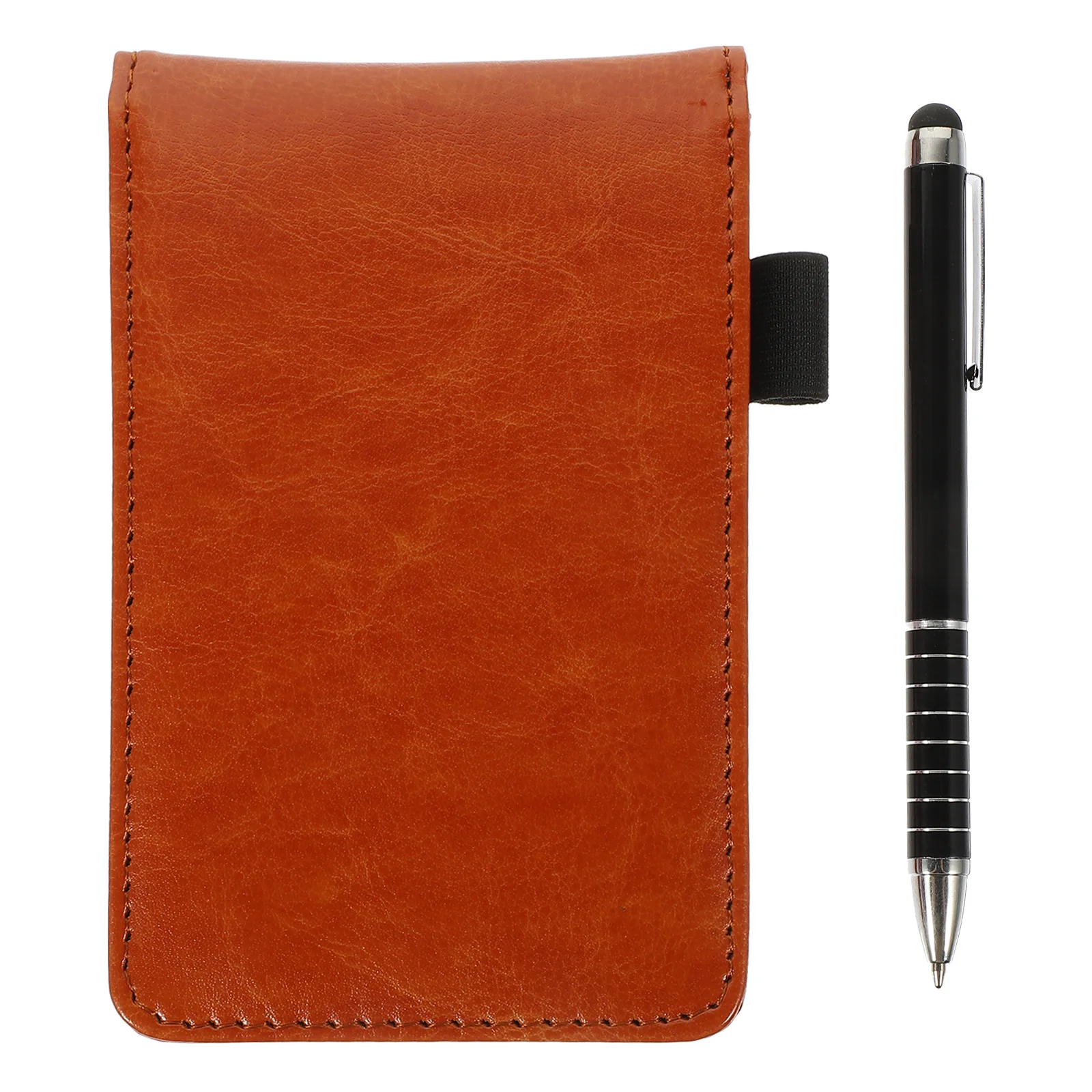 

Metal Pen Notebook PU Cover Brown Small Size Lightweight Portable Office Note Pad Daily Tasks Planning Organization