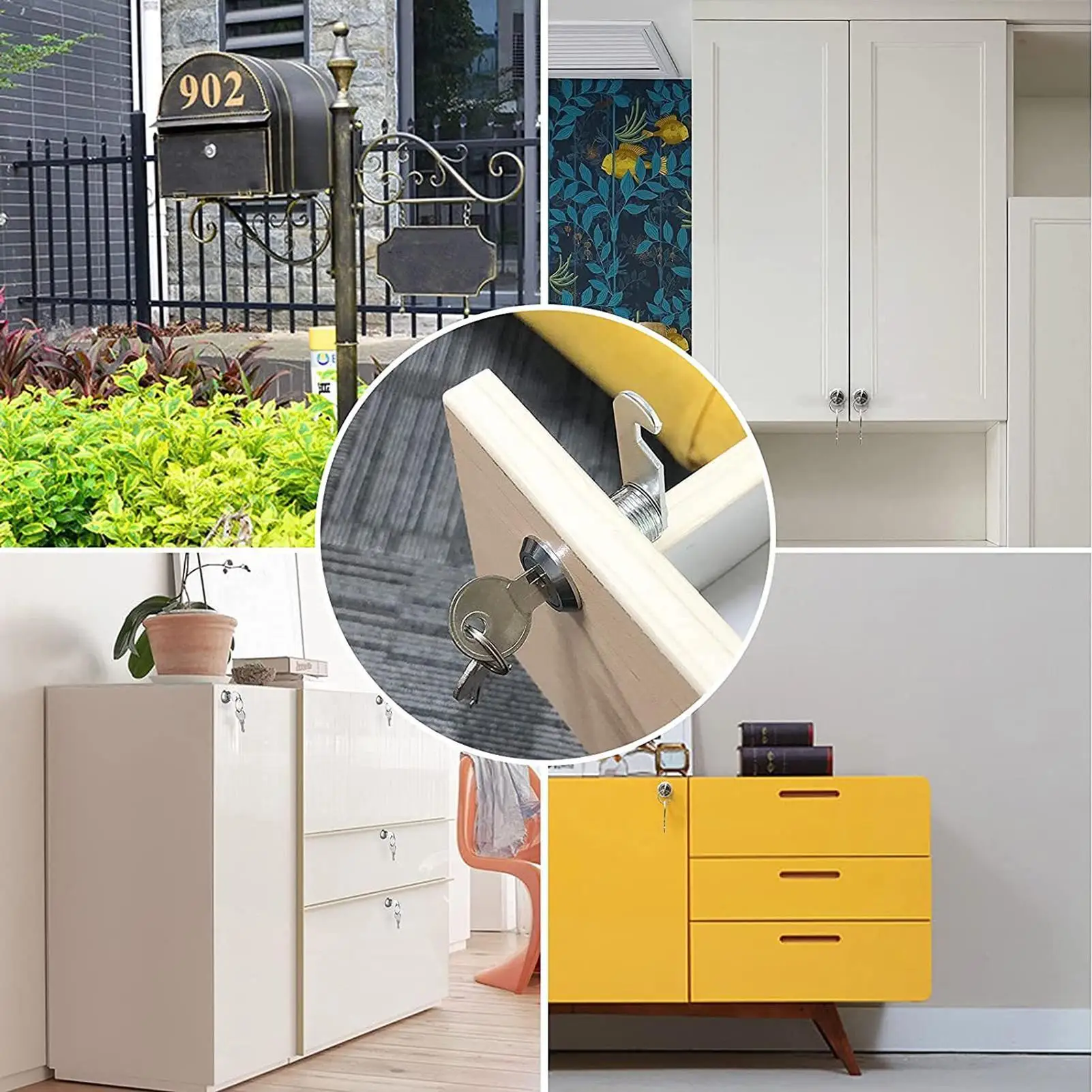 1 Set Security Lock Metal Cylinder Cabinet Locker Cams Lock with Keys Security Mailbox Lock Drawer Heavy Duty RV Locks