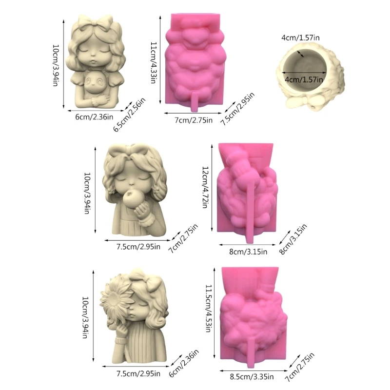3Pieces/set Silicone Mold 3D Girl Flower Pot Mould DIY Handmade Crafts Pen Holder Epoxy Resin Mold for Home Decor