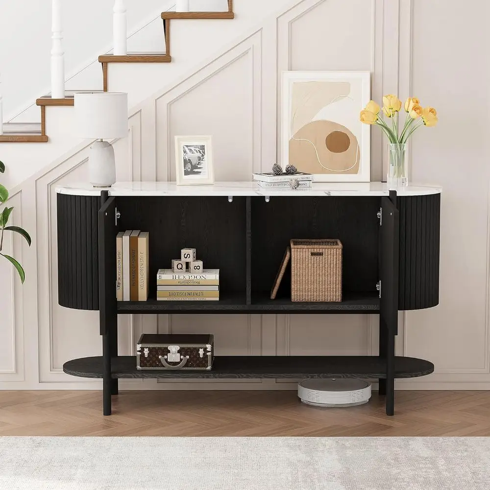 Storage Console Table with 2 Drawers and Shelf, Ideal for Entryway or Living Room, Black