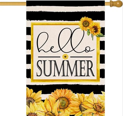 Hello Summer House Flag 28 X 40 Inch Sunflowers Buffalo  Decorative Double Sided 313103775790 AAV hhz
