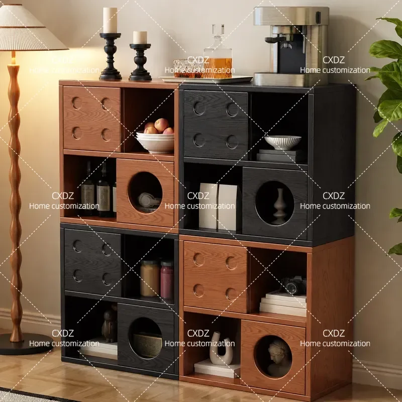 Medieval Solid Wood Chest Cabinet Living Room TV Stand Bedroom Creative Modular Wall Storage Unit