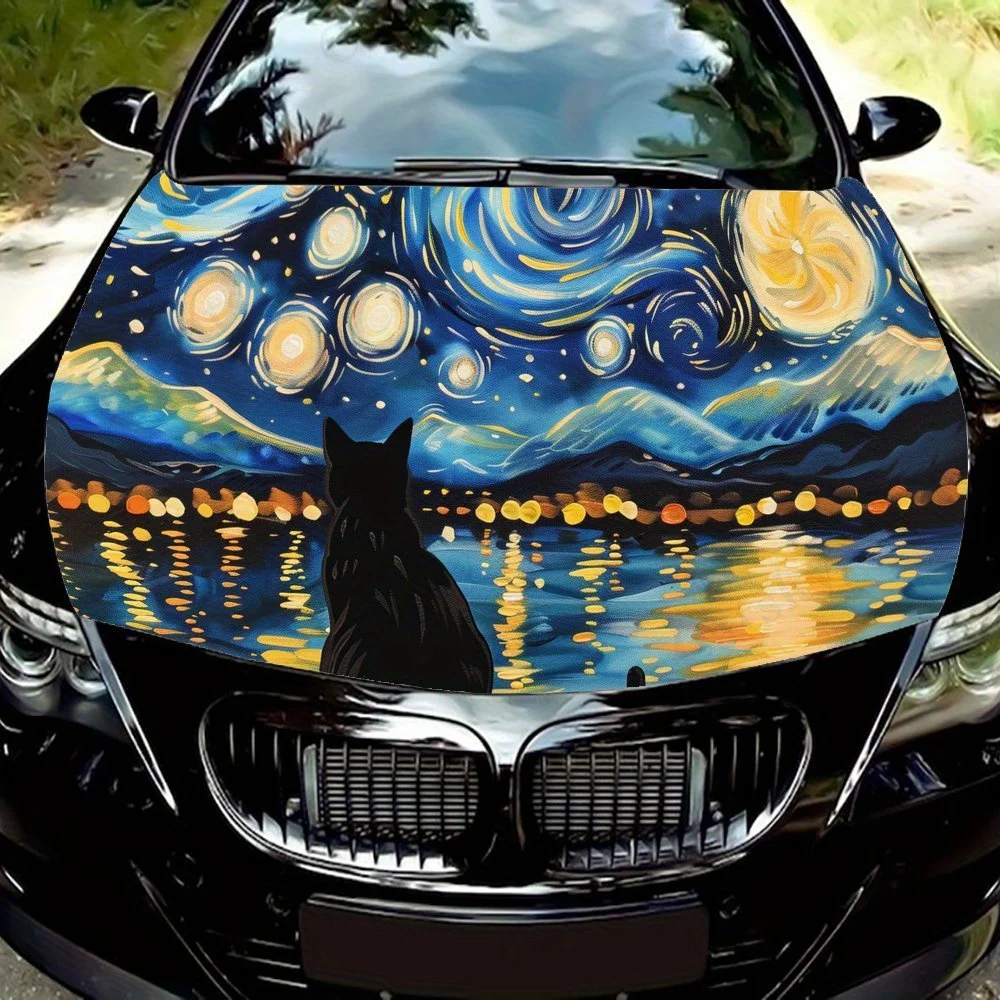 

Night Cat Pattern car hood stickers, waterproof self-adhesive, scratch resistant, easy to stick, durable car PVC stickers, car d