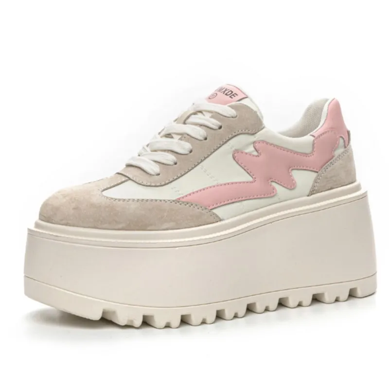 

8 см, 2025 г., массивные кроссовки на танкетке из натуральной кожи, черные повседневные удобные кроссовки для скейтборда на толстой подошве, новая весенне-осенняя обувь