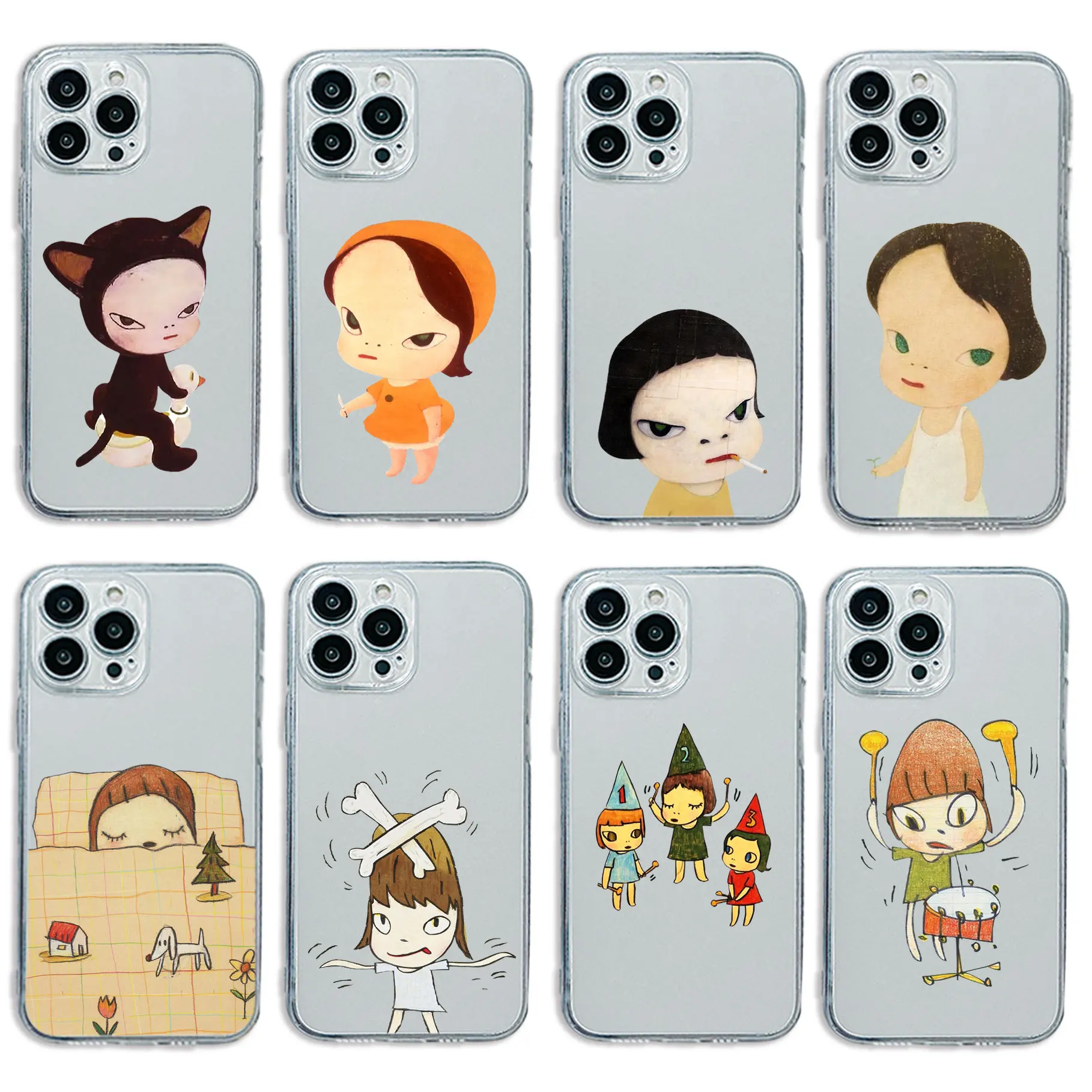 Yoshitomo Nara Art Phone Case For iPhone 15 14 13 12 11 Mini Pro Max X XR XSMax 6S 6 7 8 Plus SE20 Transparent Cover