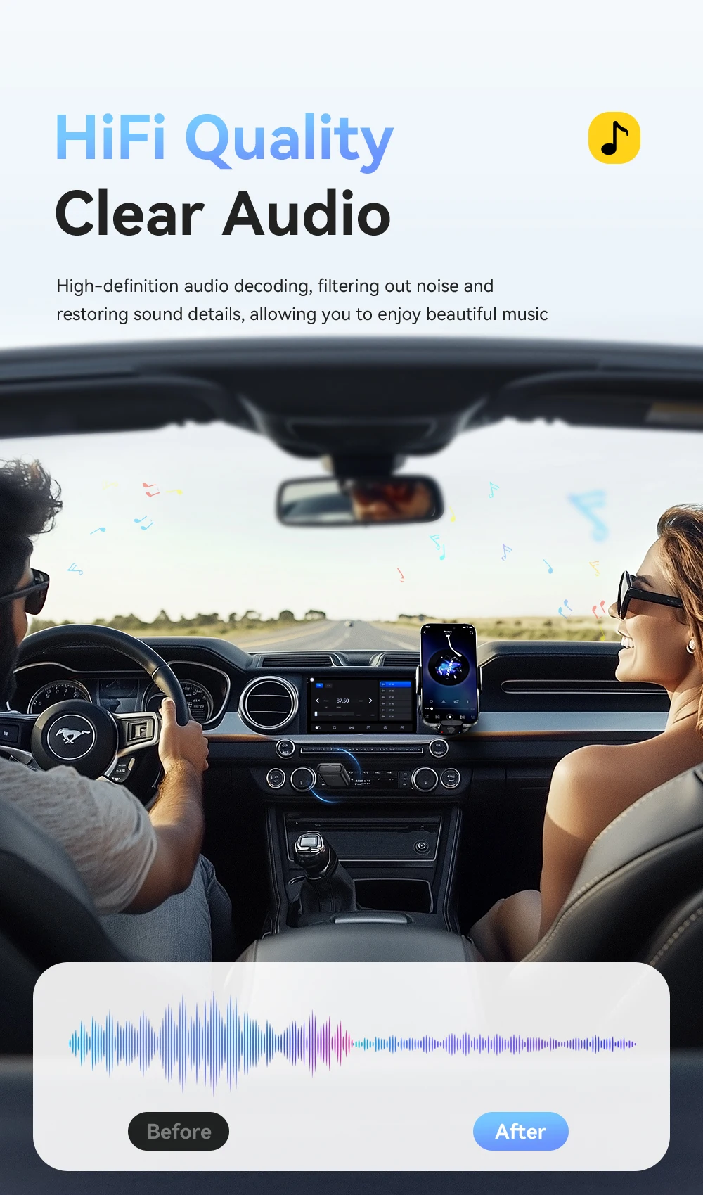 Essager Bluetooth 5.4 Auto-Adapter, kabelloser FM-Transmitter mit automatischem Ein-/Ausschalten, Freisprechanruf, Hi-Fi-Musik-Audioempfänger für Autos – Detail 4