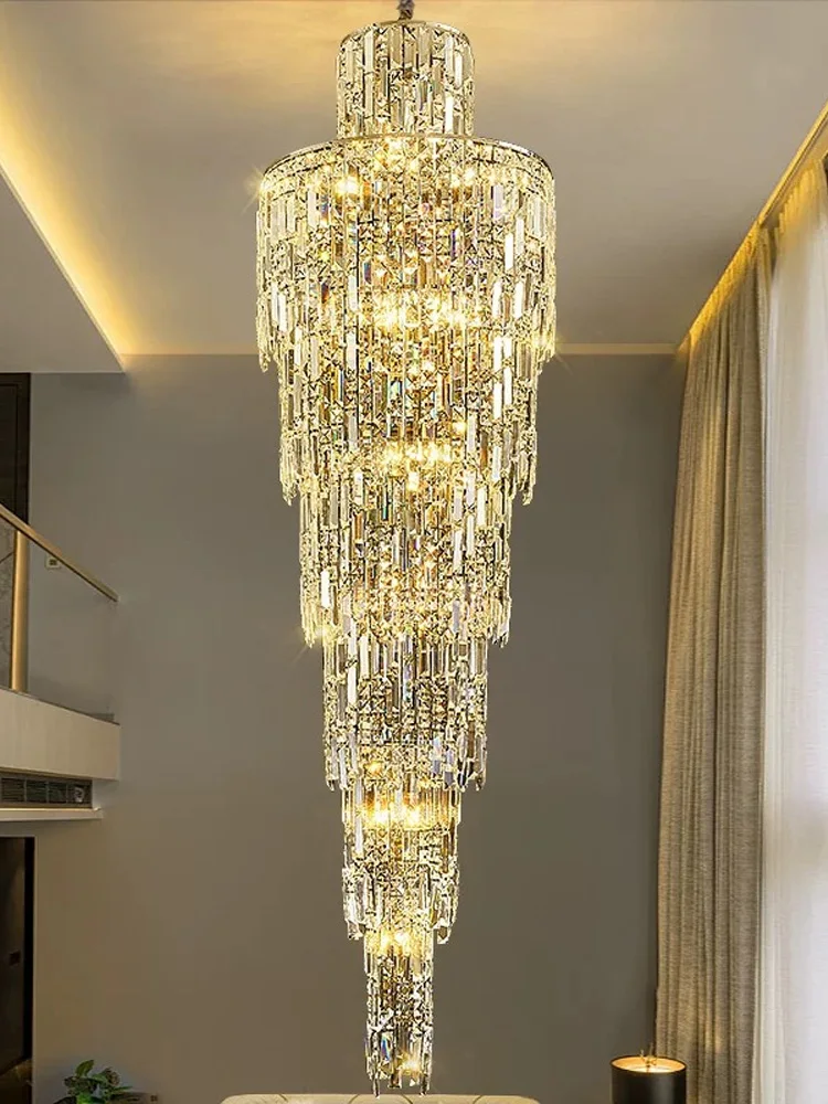 Nordic LED light luxury crystal pendant light, gold stainless steel body, lustre, suitable for villas, hotel hanging lighting