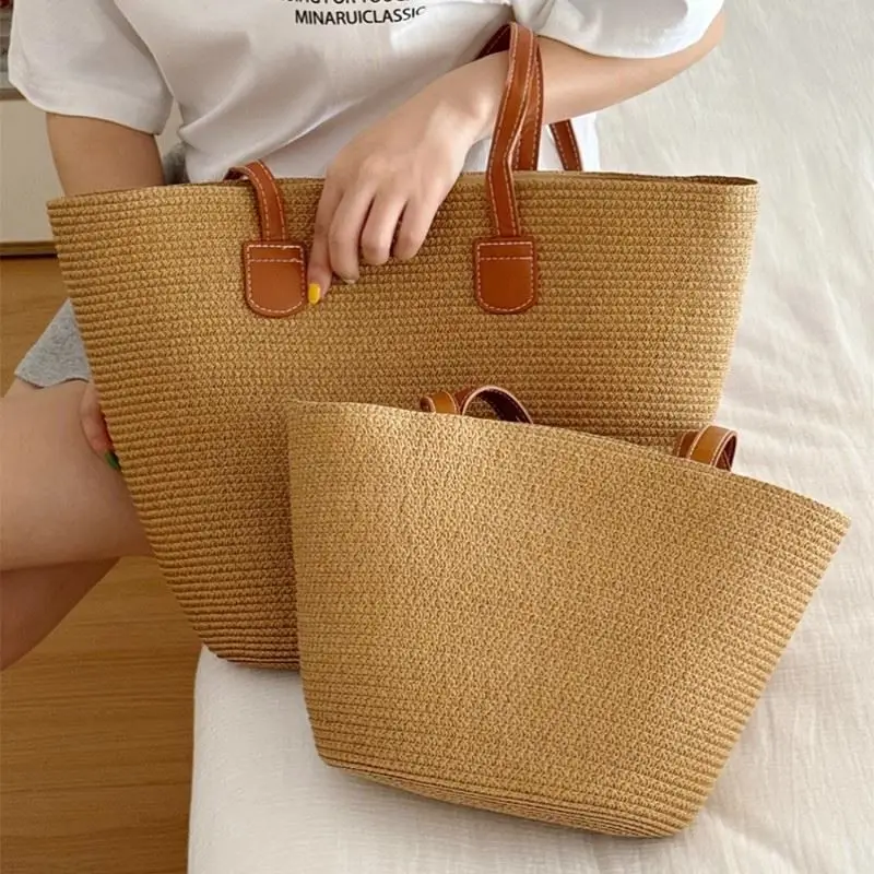 2025 صيف جديد كبير سعة St المنسوجة حقيبة نسائية الشاطئ Vaion Sle عادية بسيطة لينة بولي Leather حقيبة يد جلدية oulder #3